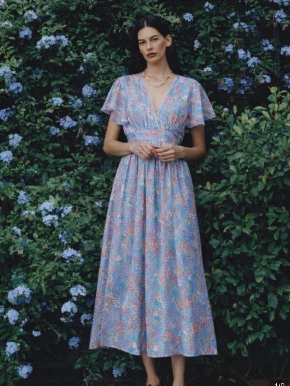 4/$20 Blue Tassel Floral Maxi Dress Blue Pink Flutter Sleeve Boho Romantic Small